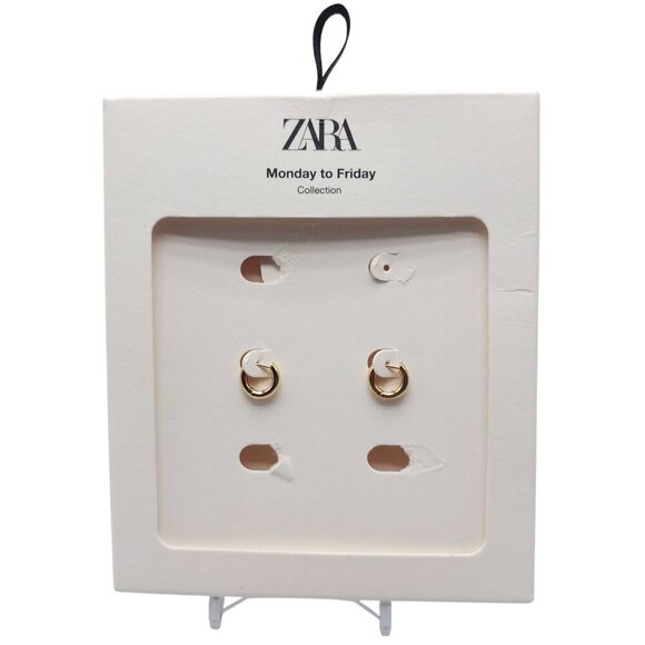 Zara Gold Tone Mini Hoop Earrings "Monday To Friday" Collection READ ME - Picture 1 of 5